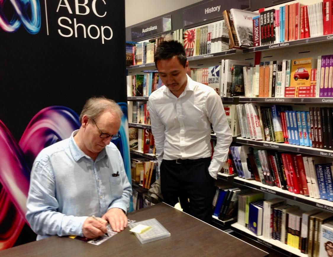 Adrian at an ABC Shop, waiting patiently for Peter Davison to sign his merch.